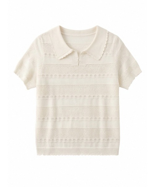 LUCPY(ラクピー)の「透かし編みポロニットトップス(その他トップス・レディース・ホワイト・SMALL/X-LARGE/LARGE/MEDIUM)」の2枚目の写真