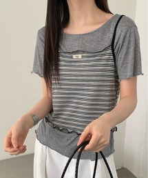 【Chiina】ボーダーキャミセット半袖トップス