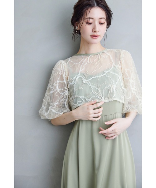 niana(ニアナ)の「刺繍レースボレロセットドレス 2点セット キャミワンピース 結婚式 成人式 二次会 同窓会 入学式 卒業式 パーティードレス オケージョンドレス お呼ばれ(ドレス・レディース・グリーン系その他/ベージュ系その他/ブラック系その他・M/S)」の3枚目の写真