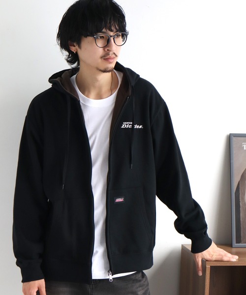 Dickies(ディッキーズ)の「【GENUINE DICKIES/ジェニュインディッキーズ】裏起毛 配色 刺繍ロゴ ワッフルフリース フルジップパーカー(パーカー・メンズ・グレイッシュベージュ/オートミール/ブラウン/ブラック・M/L/XL)」の2枚目の写真