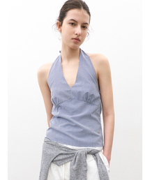 TINY CHECK HALTER TOP (BL-4427)