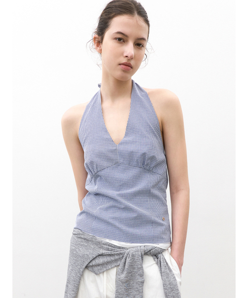 ATELIER NAIN(アトリエナイン)の「TINY CHECK HALTER TOP (BL-4427)(シャツ/ブラウス・レディース・コバルトブルー・SMALL/MEDIUM)」の1枚目の写真