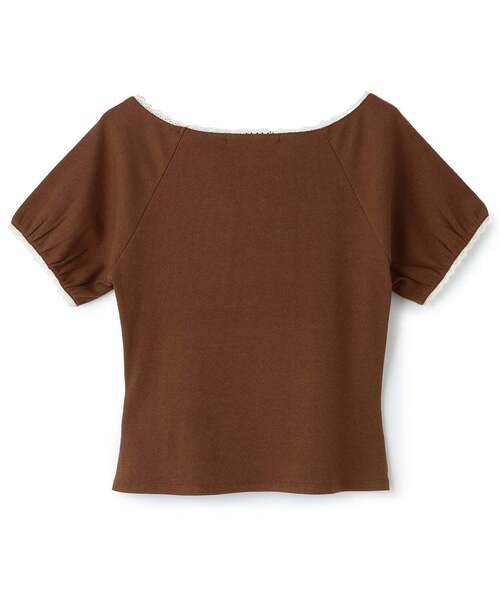 Mi-je(ミジェ)の「レースアップテレコ半袖Tシャツ(Tシャツ/カットソー・レディース・ブラウン/アイボリー・F)」の7枚目の写真