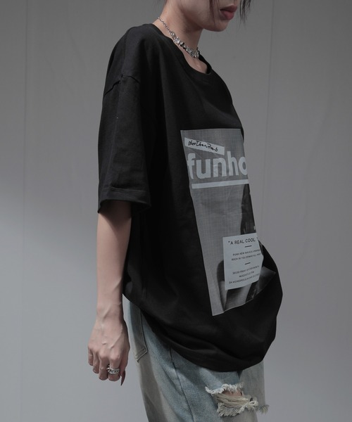 nonomi（ノノミ）の「オーバーサイズ レトログラフィックプリント 半袖Tシャツ / ビッグシルエット カットソー（Tシャツ/カットソー・レディース・ブラック/ホワイト・XL）」の8枚目の写真