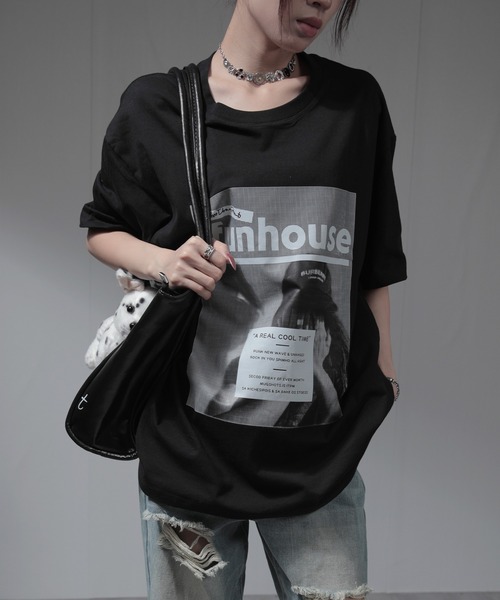 nonomi（ノノミ）の「オーバーサイズ レトログラフィックプリント 半袖Tシャツ / ビッグシルエット カットソー（Tシャツ/カットソー・レディース・ブラック/ホワイト・XL）」の11枚目の写真