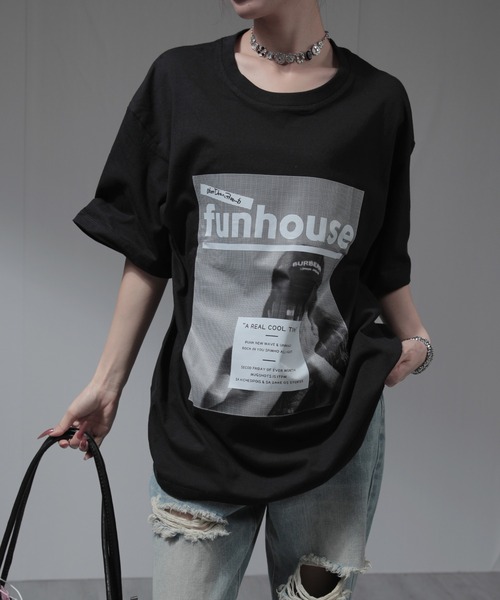 nonomi（ノノミ）の「オーバーサイズ レトログラフィックプリント 半袖Tシャツ / ビッグシルエット カットソー（Tシャツ/カットソー・レディース・ブラック/ホワイト・XL）」の13枚目の写真