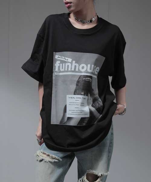 nonomi（ノノミ）の「オーバーサイズ レトログラフィックプリント 半袖Tシャツ / ビッグシルエット カットソー（Tシャツ/カットソー・レディース・ブラック/ホワイト・XL）」の14枚目の写真