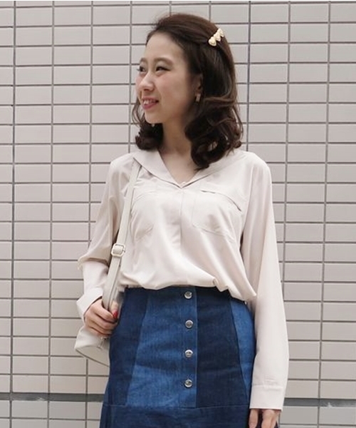 Chico(チコ)の「【who's who Chico 】 ミリタリースキッパーシャツ(シャツ/ブラウス・レディース・ホワイト/ブルー系その他/ピンクベージュ・FREE)」の3枚目の写真