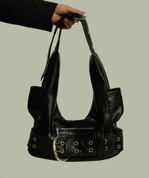 【26年秋冬新作】ハトメワイドベルトデザイン ワンハンドル レザーライクバッグ