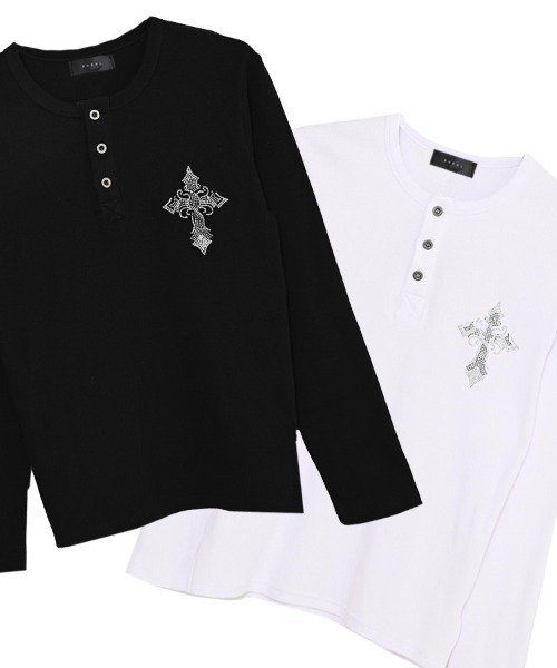 RUDOL（ルドル）の「『RUDOL/ルドル』ラインストーンクロスデザインテレコヘンリーネックロンT（Tシャツ/カットソー・メンズ・ホワイト/ブラック・L/M）」の11枚目の写真