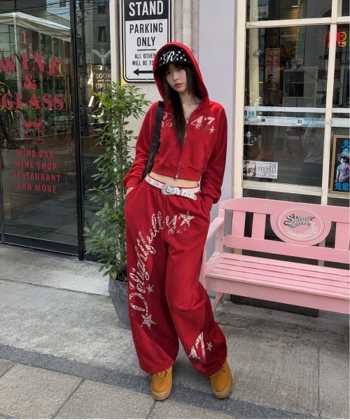 SPINNS(スピンズ)の「裏毛スウェットパンツ/47ロゴ/セットアップ対応/バディガール(スウェットパンツ・レディース・イエロー/ネイビー/レッド・ONESIZE)」の5枚目の写真