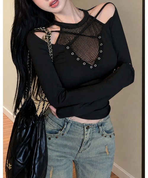 inst.ALL（インストール）の「メッシュレイヤードショルダーオープントップス（Tシャツ/カットソー・レディース・ブラック・M）」の9枚目の写真