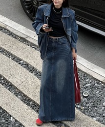 デニムシングルブレストシャツロングスカートセットアップ