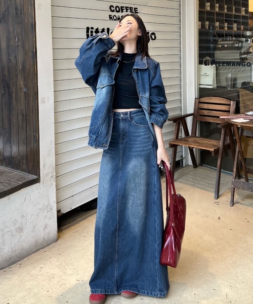 FAVORITO(ファヴォリート)の「デニムシングルブレストシャツロングスカートセットアップ(セットアップ・レディース・ブルー・XL/L/M/S)」の5枚目の写真
