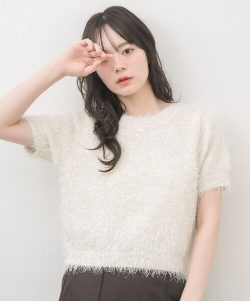 RETRO GIRL(レトロガール)の「半袖ラメシャギーニット(ニット/セーター・レディース・ナチュラル/ベージュ/ブルー・FREE)」の6枚目の写真
