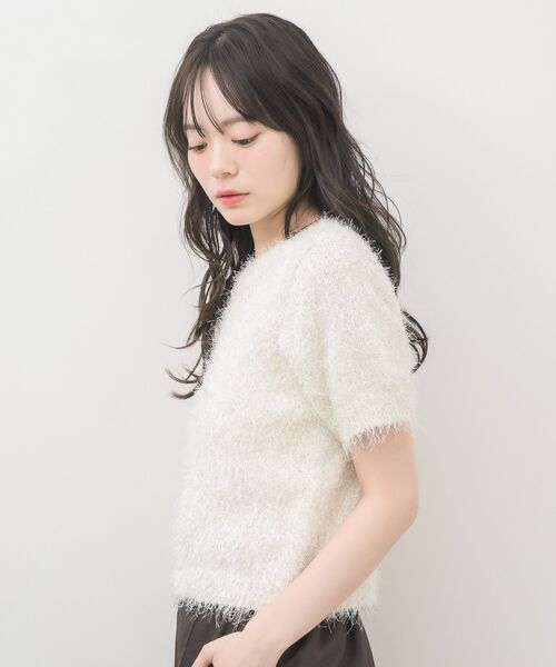 RETRO GIRL(レトロガール)の「半袖ラメシャギーニット(ニット/セーター・レディース・ナチュラル/ベージュ/ブルー・FREE)」の7枚目の写真