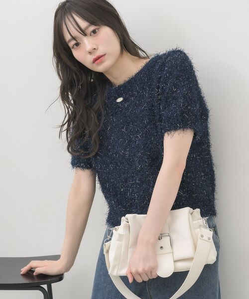 RETRO GIRL(レトロガール)の「半袖ラメシャギーニット(ニット/セーター・レディース・ナチュラル/ベージュ/ブルー・FREE)」の14枚目の写真