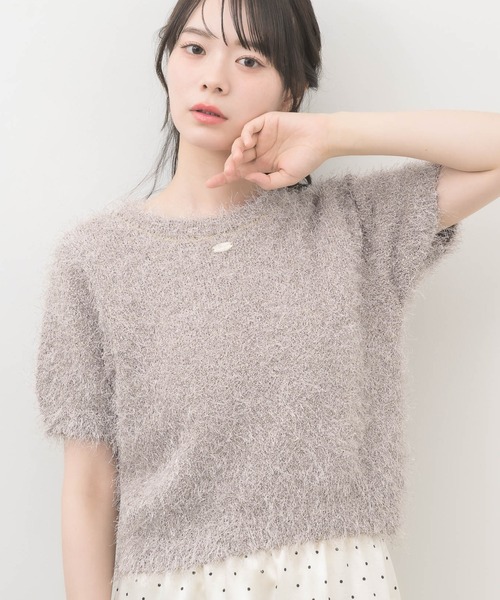 RETRO GIRL(レトロガール)の「半袖ラメシャギーニット(ニット/セーター・レディース・ナチュラル/ベージュ/ブルー・FREE)」の2枚目の写真
