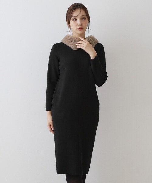 DRESSTERIOR(ドレステリア)の「ファーカラーニットワンピース(ワンピース・レディース・ブラック/グレー系その他・36/38)」の2枚目の写真