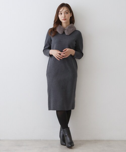 DRESSTERIOR(ドレステリア)の「ファーカラーニットワンピース(ワンピース・レディース・ブラック/グレー系その他・36/38)」の8枚目の写真