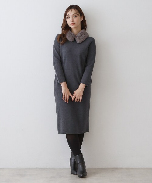 DRESSTERIOR(ドレステリア)の「ファーカラーニットワンピース(ワンピース・レディース・ブラック/グレー系その他・36/38)」の9枚目の写真