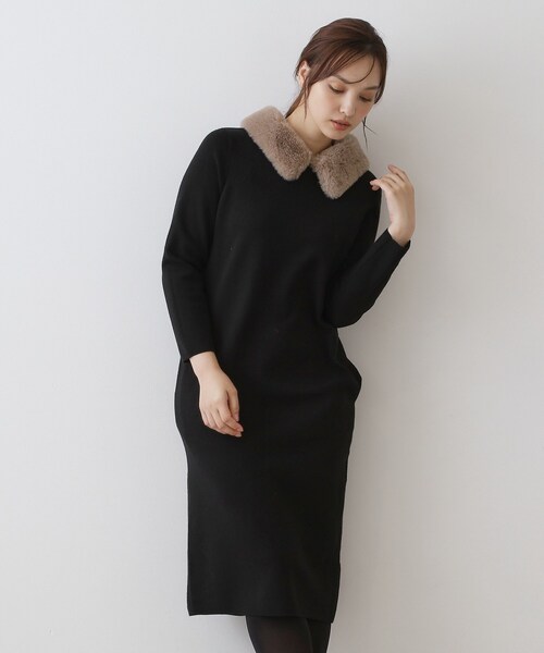 DRESSTERIOR(ドレステリア)の「ファーカラーニットワンピース(ワンピース・レディース・ブラック/グレー系その他・36/38)」の11枚目の写真