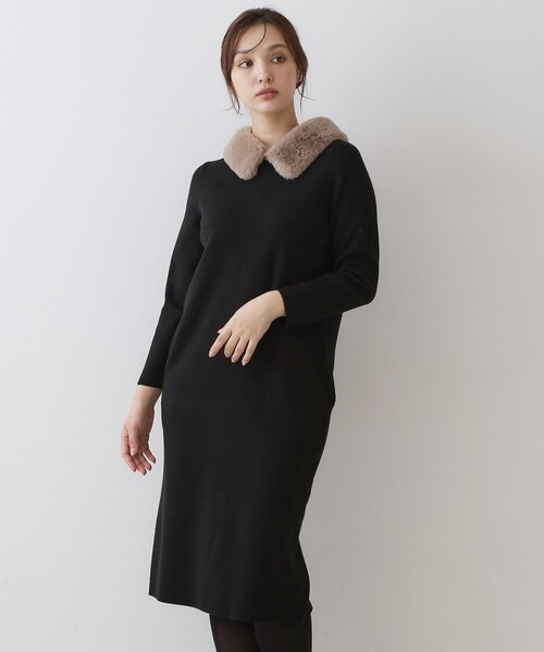 DRESSTERIOR(ドレステリア)の「ファーカラーニットワンピース(ワンピース・レディース・ブラック/グレー系その他・36/38)」の12枚目の写真