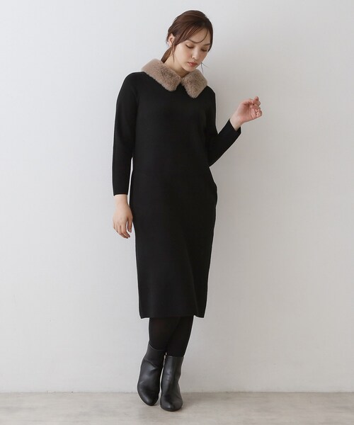 DRESSTERIOR(ドレステリア)の「ファーカラーニットワンピース(ワンピース・レディース・ブラック/グレー系その他・36/38)」の15枚目の写真