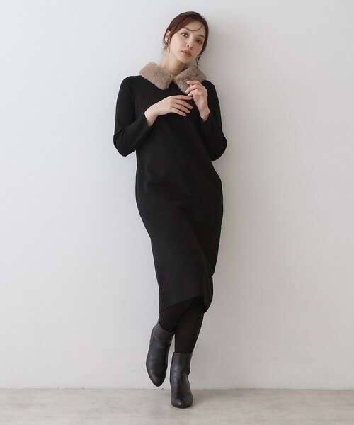 DRESSTERIOR(ドレステリア)の「ファーカラーニットワンピース(ワンピース・レディース・ブラック/グレー系その他・36/38)」の16枚目の写真