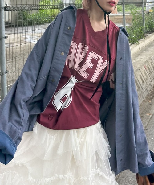 Alley Tokyo（アリートーキョー）の「フットボールプチプチ付ロンT（Tシャツ/カットソー・レディース・ネイビー/ボルドー・FREE）」の7枚目の写真