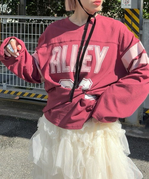 Alley Tokyo（アリートーキョー）の「フットボールプチプチ付ロンT（Tシャツ/カットソー・レディース・ネイビー/ボルドー・FREE）」の8枚目の写真