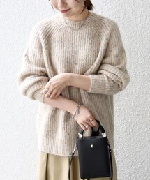 〈手洗い可能〉カラー ネップ バック スリット ニット プルオーバー