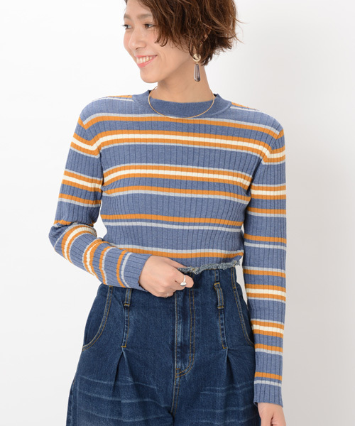 mystic（ミスティック）の「ワイドリブマルチボーダーニット（ニット/セーター・レディース・ネイビー/ブラック/ブルー・ﾌﾘ-）」の13枚目の写真