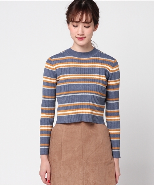 mystic（ミスティック）の「ワイドリブマルチボーダーニット（ニット/セーター・レディース・ネイビー/ブラック/ブルー・ﾌﾘ-）」の4枚目の写真