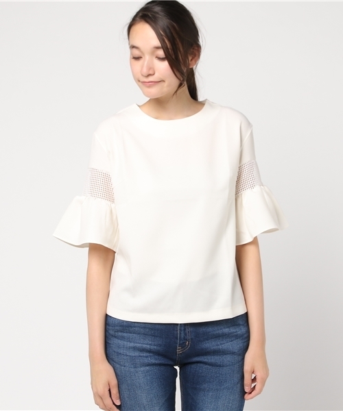 REAL CUBE（リアルキューブ）の「REAL CUBE メッシュフレアスリーブブラウス（シャツ/ブラウス・レディース・ブラック/カーキ/オフホワイト/ネイビー・38）」の5枚目の写真