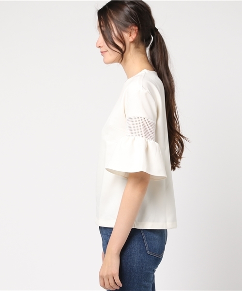 REAL CUBE（リアルキューブ）の「REAL CUBE メッシュフレアスリーブブラウス（シャツ/ブラウス・レディース・ブラック/カーキ/オフホワイト/ネイビー・38）」の6枚目の写真