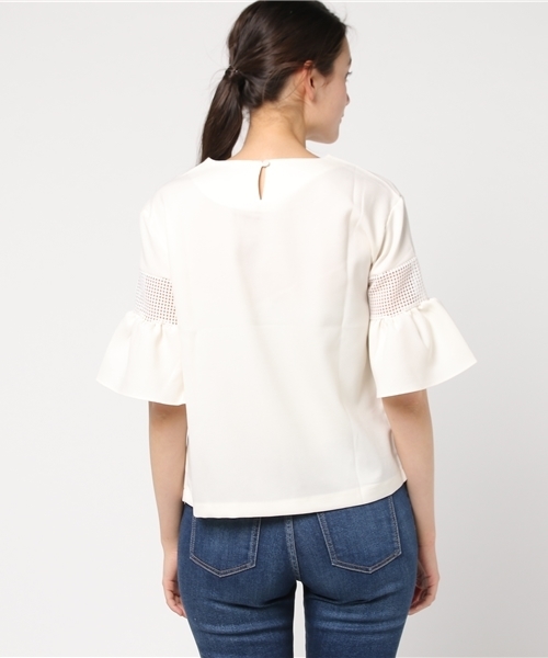 REAL CUBE（リアルキューブ）の「REAL CUBE メッシュフレアスリーブブラウス（シャツ/ブラウス・レディース・ブラック/カーキ/オフホワイト/ネイビー・38）」の7枚目の写真