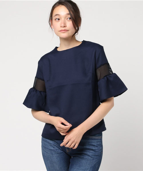 REAL CUBE（リアルキューブ）の「REAL CUBE メッシュフレアスリーブブラウス（シャツ/ブラウス・レディース・ブラック/カーキ/オフホワイト/ネイビー・38）」の12枚目の写真