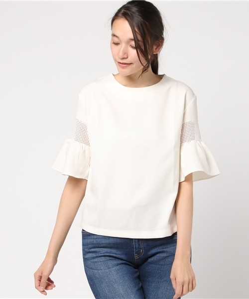 REAL CUBE（リアルキューブ）の「REAL CUBE メッシュフレアスリーブブラウス（シャツ/ブラウス・レディース・ブラック/カーキ/オフホワイト/ネイビー・38）」の13枚目の写真