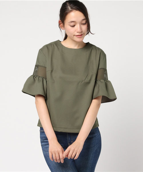 REAL CUBE（リアルキューブ）の「REAL CUBE メッシュフレアスリーブブラウス（シャツ/ブラウス・レディース・ブラック/カーキ/オフホワイト/ネイビー・38）」の14枚目の写真