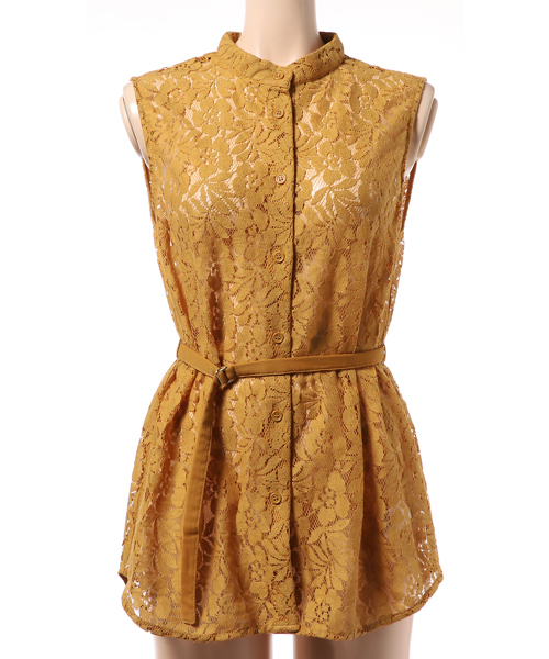 MOUSSY（マウジー）の「M BELTED LACE N/S TOPS（タンクトップ・レディース・ブラック/キャメル/ターコイズブルー/オフホワイト・FREE）」の9枚目の写真