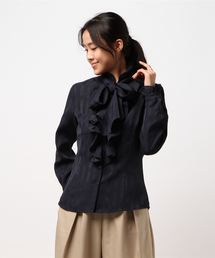 NARACAMICIE | ランダムストライプフリルリボンブラウス(シャツ/ブラウス)