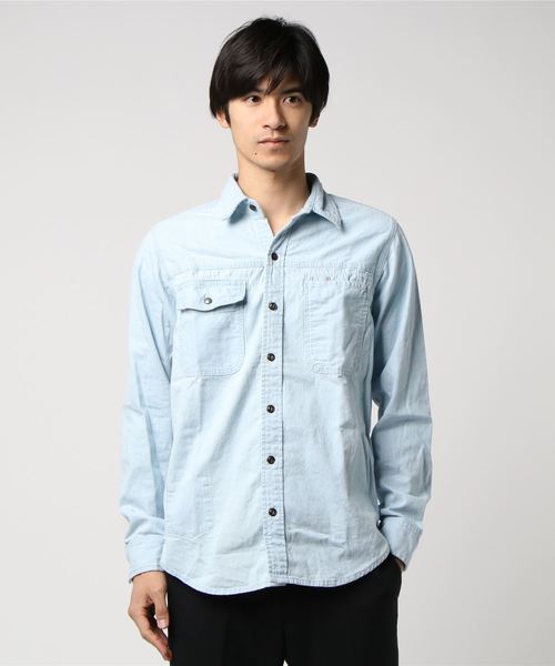 GREEN BOWL（グリーンボウル）の「GREEN BOWL 8oz Denim Bleached Shirts/グリーンボウル 8オンス デニム ブリーチ シャツ（シャツ/ブラウス・メンズ・ブルー・40/38）」の6枚目の写真