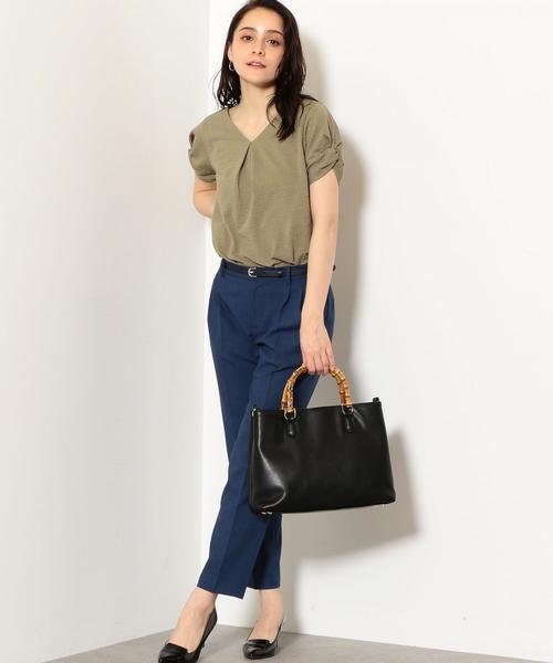 green label relaxing（グリーンレーベルリラクシング）の「D サッカーストライプ ソデツイスト カットソー ◆（Tシャツ/カットソー・レディース・ベージュ/ダークグリーン/ネイビー・FREE）」の7枚目の写真