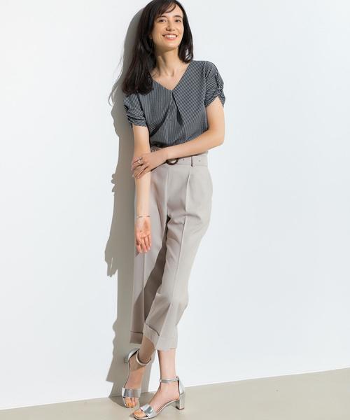 green label relaxing（グリーンレーベルリラクシング）の「D サッカーストライプ ソデツイスト カットソー ◆（Tシャツ/カットソー・レディース・ベージュ/ダークグリーン/ネイビー・FREE）」の15枚目の写真