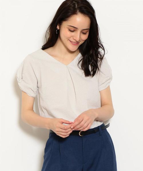 green label relaxing（グリーンレーベルリラクシング）の「D サッカーストライプ ソデツイスト カットソー ◆（Tシャツ/カットソー・レディース・ベージュ/ダークグリーン/ネイビー・FREE）」の17枚目の写真