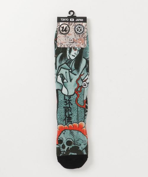 UBIQ(ユービック)の「UBIQ / “IREZUMI” SOCKS (Ghost and Skull) Designed by Horitatsu (BLACK)(ソックス/靴下)」|ブラック