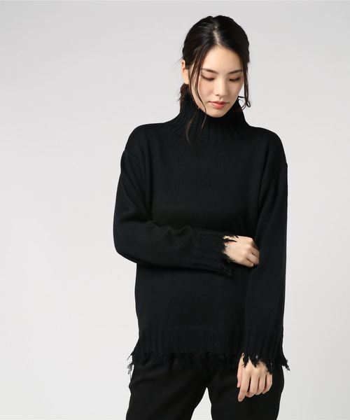 And A（アンドエー）の「And A アンドエー / ダメージ加工ハイネックプルオーバーニット セーター（ニット/セーター・レディース・オフホワイト/ブラウン/ブラック・38）」の3枚目の写真