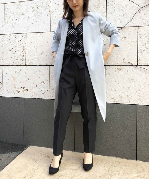 PICCIN（ピッチン）の「カラーレスロングコート（ノーカラージャケット・レディース・ベージュ/ネイビー/サックスブルー/グリーン・MEDIUM/LARGE/L/M）」の9枚目の写真