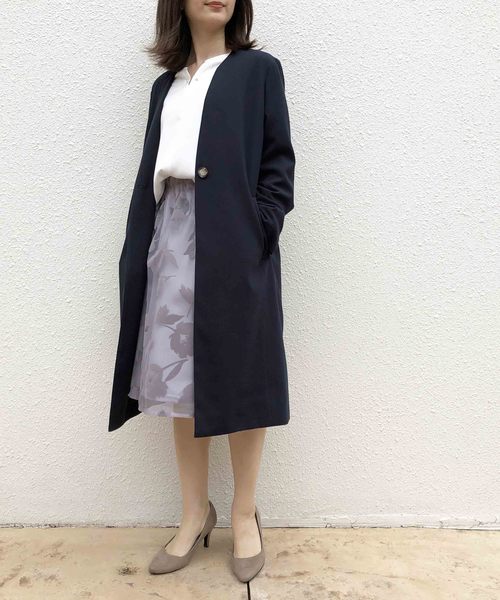 PICCIN（ピッチン）の「カラーレスロングコート（ノーカラージャケット・レディース・ベージュ/ネイビー/サックスブルー/グリーン・MEDIUM/LARGE/L/M）」の11枚目の写真